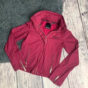 Dark Fuchsia with Dark Grey Pattern Bench Jacket